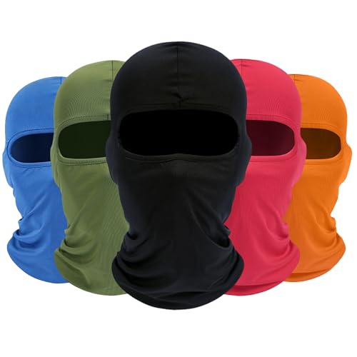 ROXUN Balaclava Ski Mask, 5 Pack Neck Gaiter Motorcycle Summer Cooling - color: C5-black+army Green+red+sky Blue+orange