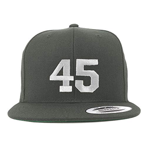 Trendy Apparel Shop Number 45 White Thread Embroidered Flat Bill Snapback Baseball Cap - color: Charcoal