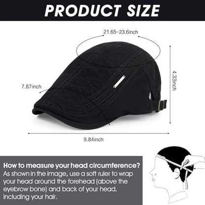 3Pcs Cotton Newsboy Hat for Men Cool Adjustable Flat Cap - color: Jcx-black+beige+navy