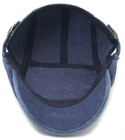 Initlove Mens Newsboy Cap Washed Beret Ivy Hat Flat Hats for Cabbie Driving - color: Navy