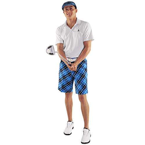 Royal & Awesome Men's Golf Flat Cap, Funny Golf Hats - color: Blue Plaid