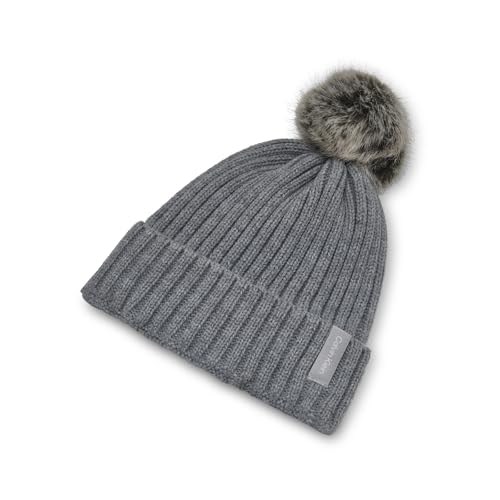 Calvin Klein Women's Faux Fur Pom Winter Beanie with Velboa Fleece Lining - color: Heather Mid Gray