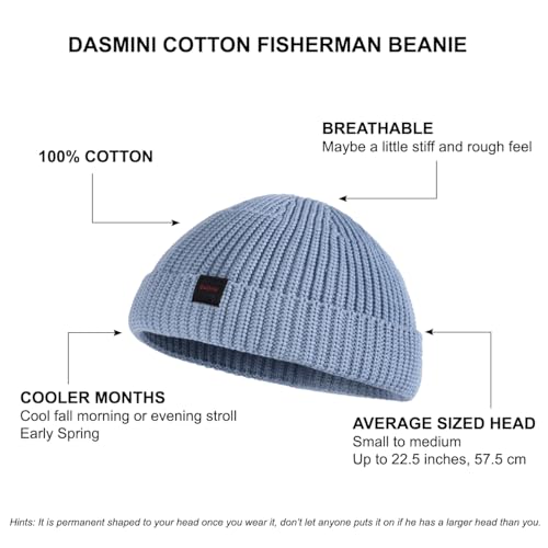 Fisherman Beanie Hats for Men Women,Knit Trawler Skull Cap,Watch Cap,Spring Fall Winter Warm Short Hats - color: (Cotton)-clear Sky-m