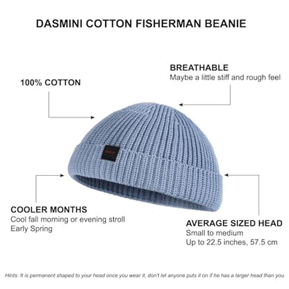 Fisherman Beanie Hats for Men Women,Knit Trawler Skull Cap,Watch Cap,Spring Fall Winter Warm Short Hats - color: (Cotton)-clear Sky-m