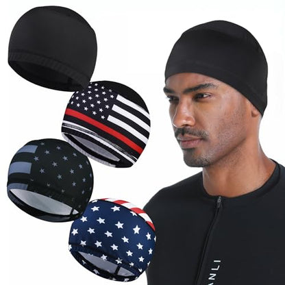 Cooling Skull Caps for Men Hard Hat Helmet Liner Cycling Cap Running Beanie - color: 4pcs Plain Style