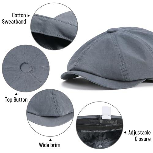 BOTVELA Men's Newsboy Gatsby Hat Cotton Cabbie Cap - color: Grey, size: 7 1/2