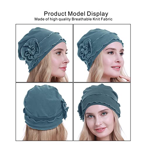 osvyo Chemo Headwear Turban Cap for Women - Cancer Beanie Hair Loss Sealed Packaging - color: Cotton-cerulean-blue