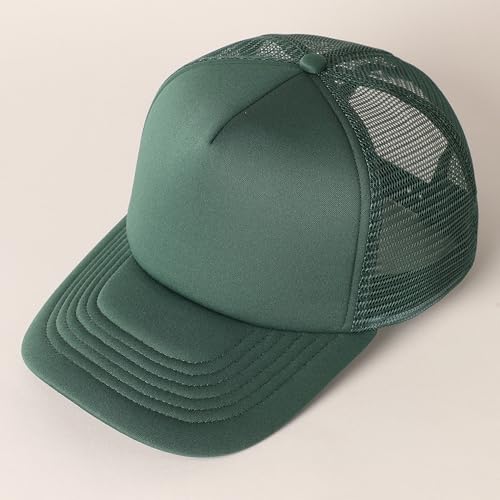 MIRMARU 5 Panels Blank Foam Front Two Tone Solid Trucker Mesh Back Baseball Cap with Adjustable Snapback Strap - color: Solid-dark Green
