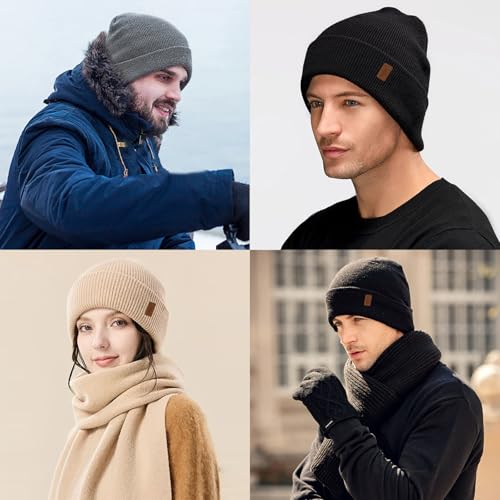 Winter Beanie for Men Women, Cuffed Knitted Fleece Lined Unisex Soft Warm Running Cycling Ski Hat Stocking Beanies Skull Cap - color: Light Grey