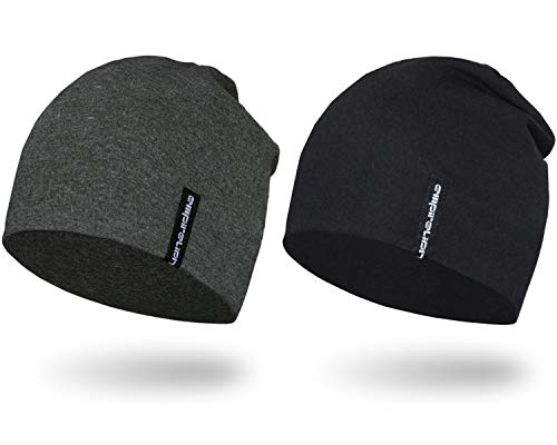 EMPIRELION Mens Running Beanie Hat, 9" Lightweight Helmet Liner Skull Cap - color: Black + Dark Grey Mel.