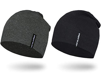 EMPIRELION Mens Running Beanie Hat, 9" Lightweight Helmet Liner Skull Cap - color: Black + Dark Grey Mel.