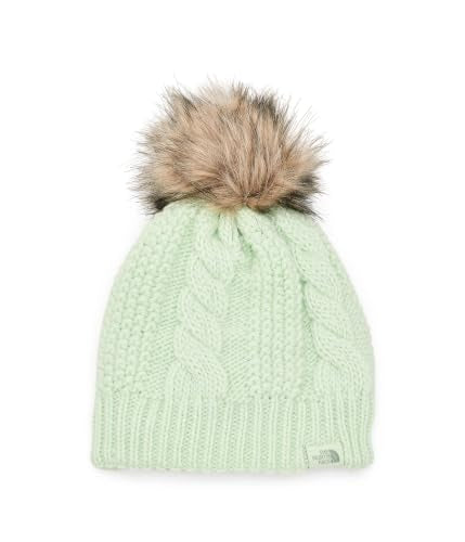 THE NORTH FACE Women's Oh Mega Fur Pom Lined Beanie | Deep Fit, Cuffed Winter Hat With Soft Cable Knit & Fleece Lining - color: Calcified Lime