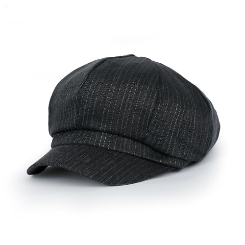 ililily Washed Cotton Newsboy Cabbie Cap Corduroy Duck Bill Flat Hunting Hat - color: Herringbone Dark Grey