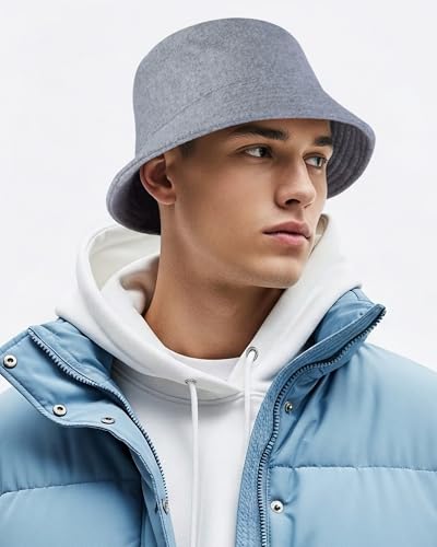 GADIEMKENSD Winter Bucket Hat - Premium Wool, Packable, Plain Colors, Unisex Warm Hat - color: Light Gray 2.0, size: Medium