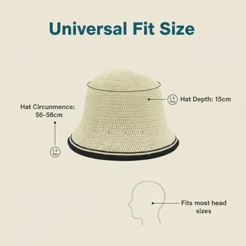 Women’s Two-Toned Sun Hat Straw Bucket Hat UPF 50+ Sun Protection Packable Adjustable Summer Holiday Beach Hat - color: Beige