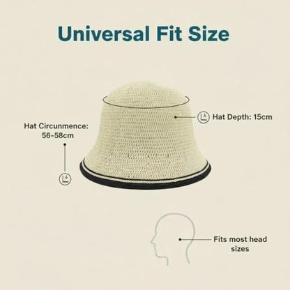 Women’s Two-Toned Sun Hat Straw Bucket Hat UPF 50+ Sun Protection Packable Adjustable Summer Holiday Beach Hat - color: Beige