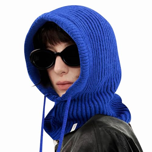 Stilldawn Hooded Scarf Beanie for Women&Men,Balaclava Winter Hat,Knit Skull Cap Neck Gaiter,Warm Premium Polyester Scarf Hat - color: Dark Blue