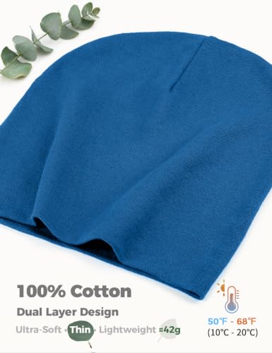 100% Cotton Thin Beanie Hat Women Men Soft Slouchy Chemo Skull Cap - color: 1pc Blue