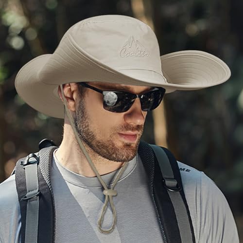 Cooltto L/XL/XXL Wide Brim Sun Hat UPF 50+ UV Protection Boonie Hat - color: Khaki, size: Medium-Large
