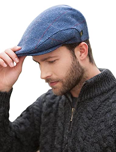 Mucros Weavers Irish Flat Cap Men Trinity Tweed Hat Driving Cap Made in Ireland - color: Blue Herringbone, size: X-Large