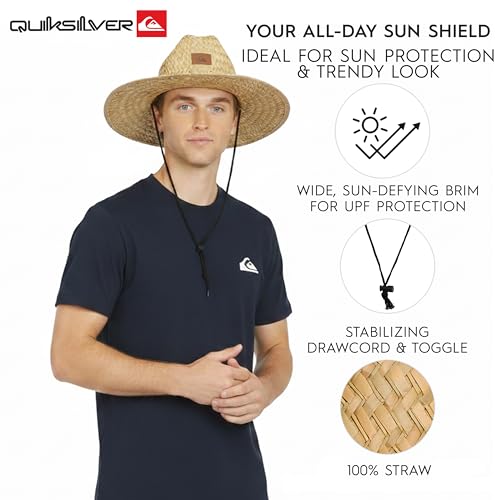 Quiksilver Men's Wide Brim Outdoor Lifeguard Straw Sun Hat - color: Natural, size: Small-Medium