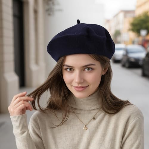 Women's Wool Beret: 70% Wool French Hat for Daily, Lightweight & Chic Berets for Women - color: Navy Blue