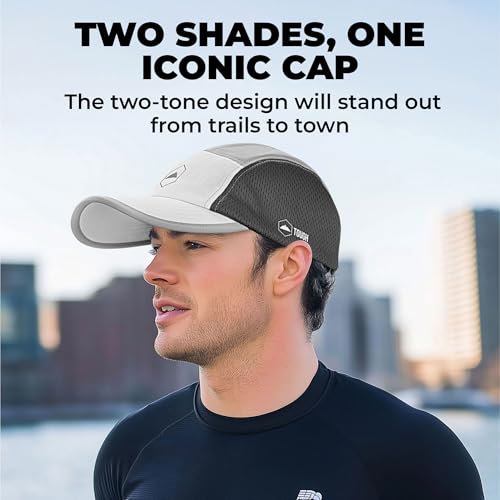 Tough Headwear 5 Panel Running Hat-Lightweight Breathable Nylon Trail Runner Hats-Camper Hat -Flat Brim Runners Hats - color: White