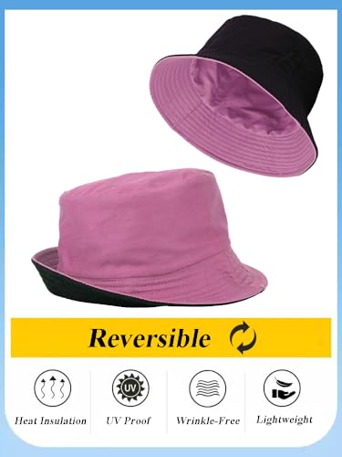 Gelante Reversible Bucket Hat for Men and Women - Cotton, Outdoor Sun Protection Bucket Hats. - color: Light Pink/Black