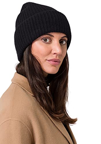 Style Republic Women’s Chunky Knit Beanie, 100% Pure Cashmere Cap, Soft & Stretchy, Warm Hat for Autumn, Winter, Spring - color: Black