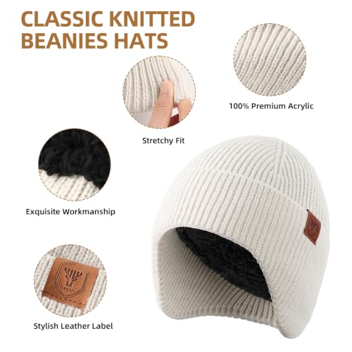 OZERO Winter Beanies Hats Men: Beanie with Ear Flaps - color: Beige