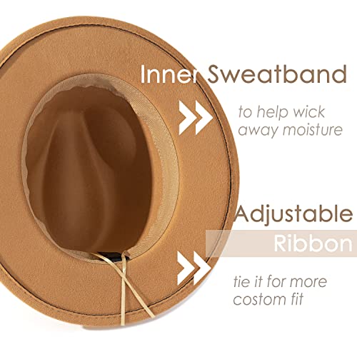 Lisianthus Women Classic Felt Fedora Wide Brim Hat with Belt Buckle - color: Camel