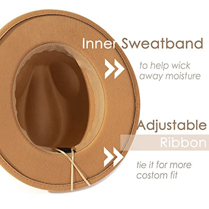 Lisianthus Women Classic Felt Fedora Wide Brim Hat with Belt Buckle - color: Camel