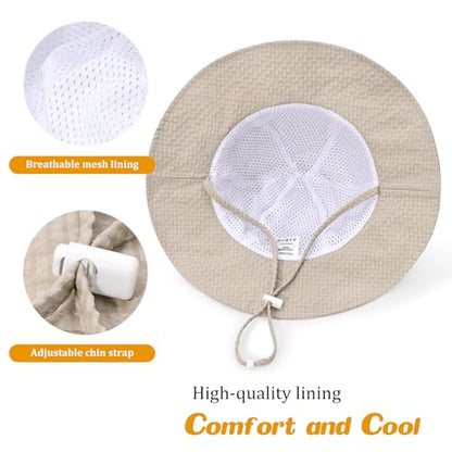 Baby Sun Hat Toddler Boy Girl Adjustable Outdoor Beach Hat Kids Wide Brim - color: Khaki & Gray & Navy -3pcs, size: 6-24 Months