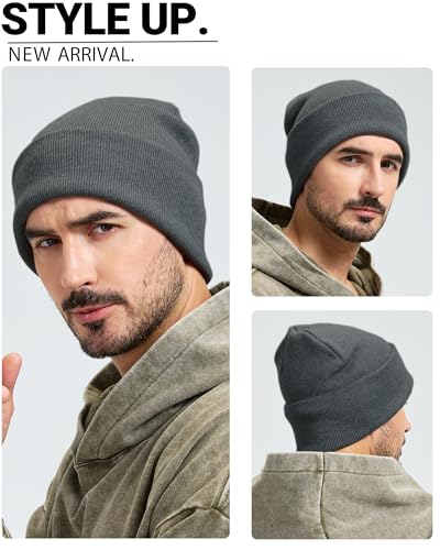100% Cotton Beanie Lengthen Cuffed Beanies Knit Winter Hats Unisex - color: 1-dark Grey