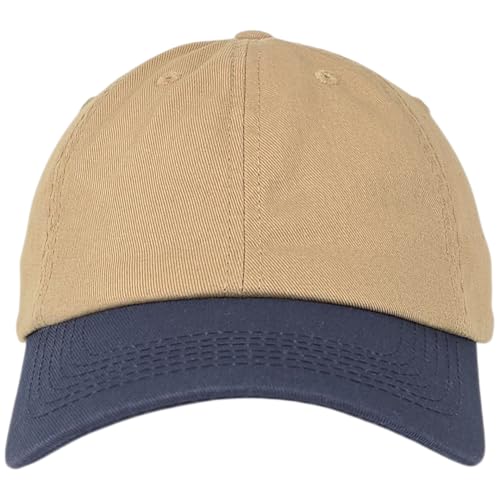 E BY ELIDAN Two Tone Dad Hat, Low Profile Baseball Cap - color: Khaki Navy