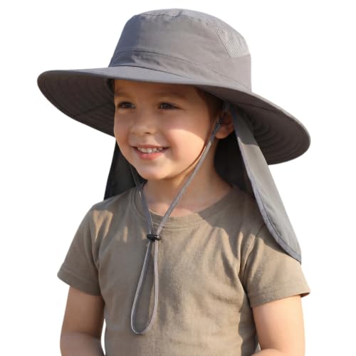 Home Prefer UPF 50+ Sun Hat with Neck Flap Toddler Boys Girls Wide Brim Bucket Hat Quick Dry Kids Safari Beach Adventure Hat - color: Dark Grey, size: 4-8 Years
