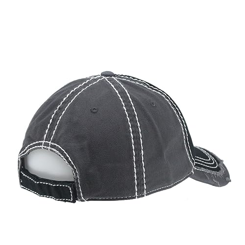Washed Cotton Distressed with Heavy Stitching Adjustable Baseball Cap - color: Black/Black/Charcoal Gray