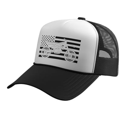 Dirt Bike Motocross Trucker Hat with Adjustable Mesh Back - color: Black/White