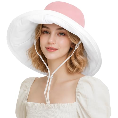 HUAMULAN Wide Brim Women Summer Sun Floppy Hat Reversible Beach Bucket Hat - color: M9607-pink