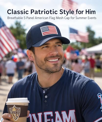 American Flag Trucker Hat, Adjustable USA Baseball Cap for Men Women - color: Navy