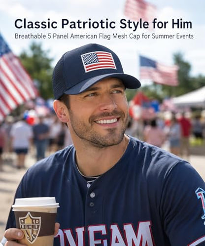 American Flag Trucker Hat, Adjustable USA Baseball Cap for Men Women - color: Navy