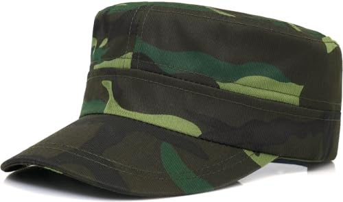 Unisex Cadet Army Cap Adjustable Flat Top Cap Washed Cotton Military Hat Baseball Cap - color: Camo B