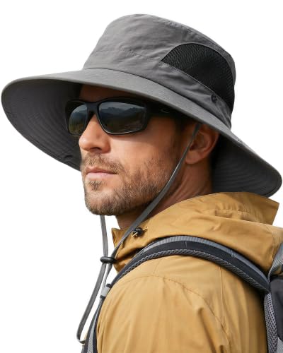Sun Hats for Men Women UV Sun Protection Waterproof Wide Brim Bucket Hat - color: Darkgrey