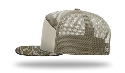 Richardson 168 168P Hat 7-Panel Trucker Cap Hi-Pro Snapback Cap Camo Hat Adjustable Baseball Hat Blank Hat Bulk Hats - color: Bottomland/Loden
