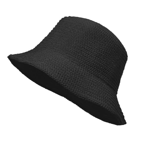 Eigso Womens Mesh Woven Bucket Hats Summer Outdoor Beach Straw Bucket Hat for Woman Packable Beach Hat - color: A3 : Black