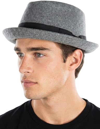 Funky Junque Wool Blend Porkpie Fedora, Classic Trilby Dress Hat - color: Light Grey, size: Medium