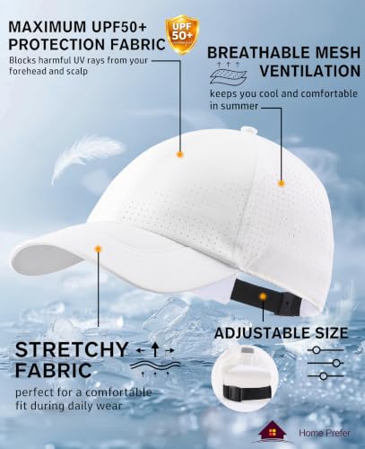 Home Prefer Mens Womens UPF50+ Sun Hat Athletic Adjustable Baseball Cap Quick Dry UV Protection Workout Running Golf Hat - color: White, size: Medium