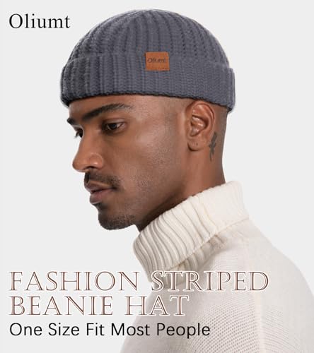 Fisherman Short Beanie Hats for Men, Knit Skull Cap Cuff Trawler Hat Mens Stylish Watch Cap Winter Warm Hat for Daily Wear - color: Dark Grey