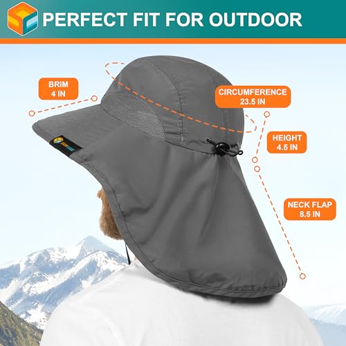 SUN CUBE Wide Brim Sun Hat with Neck Flap for Men Women, UPF50+ Fishing - color: Gray