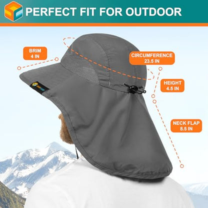 SUN CUBE Wide Brim Sun Hat with Neck Flap for Men Women, UPF50+ Fishing - color: Gray